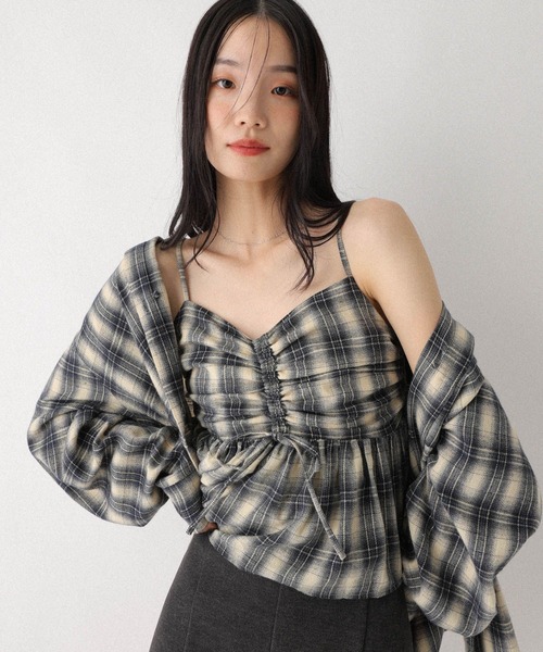 Heather（ヘザー）の「フロントリボンチェックビスチェ　602833（キャミソール・レディース・ブラック系/グレー系/ブラウン系/ネイビー系・FREE）」の18枚目の写真