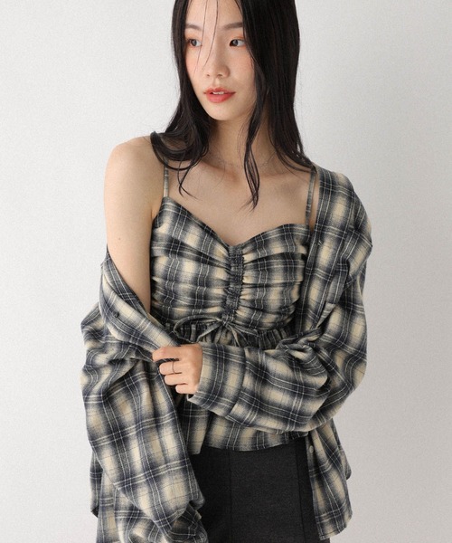 Heather（ヘザー）の「フロントリボンチェックビスチェ　602833（キャミソール・レディース・ブラック系/グレー系/ブラウン系/ネイビー系・FREE）」の17枚目の写真