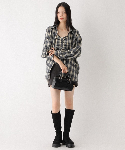 Heather（ヘザー）の「フロントリボンチェックビスチェ　602833（キャミソール・レディース・ブラック系/グレー系/ブラウン系/ネイビー系・FREE）」の15枚目の写真