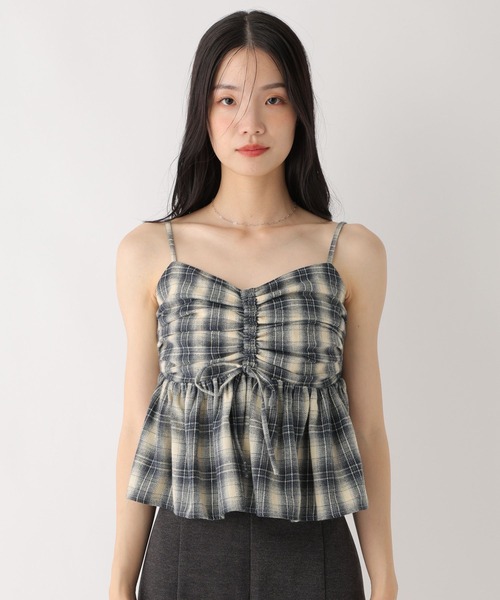 Heather（ヘザー）の「フロントリボンチェックビスチェ　602833（キャミソール・レディース・ブラック系/グレー系/ブラウン系/ネイビー系・FREE）」の6枚目の写真