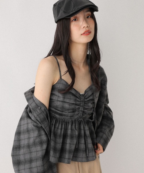 Heather（ヘザー）の「フロントリボンチェックビスチェ　602833（キャミソール・レディース・ブラック系/グレー系/ブラウン系/ネイビー系・FREE）」の5枚目の写真