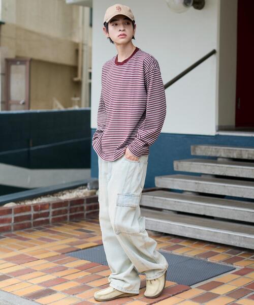 WEGO(ウィゴー)の「WEGO/ワイドスリーブボーダーロンT(Tシャツ/カットソー・メンズ・レッド系その他5/ブラック系その他5・LARGE/MEDIUM)」の5枚目の写真