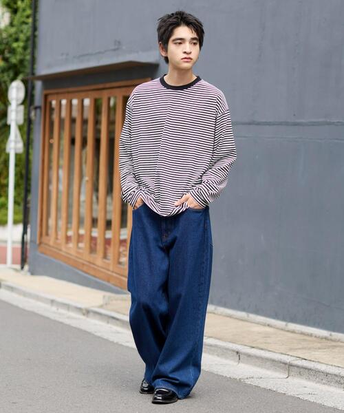 WEGO(ウィゴー)の「WEGO/ワイドスリーブボーダーロンT(Tシャツ/カットソー・メンズ・レッド系その他5/ブラック系その他5・LARGE/MEDIUM)」の3枚目の写真