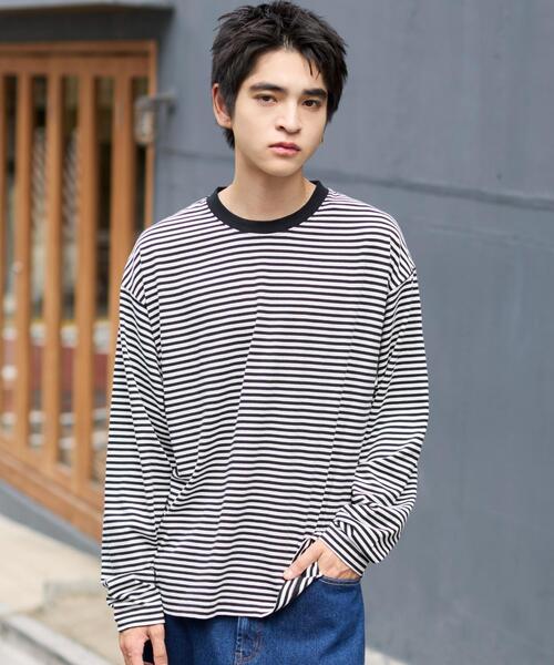 WEGO(ウィゴー)の「WEGO/ワイドスリーブボーダーロンT(Tシャツ/カットソー・メンズ・レッド系その他5/ブラック系その他5・LARGE/MEDIUM)」の9枚目の写真