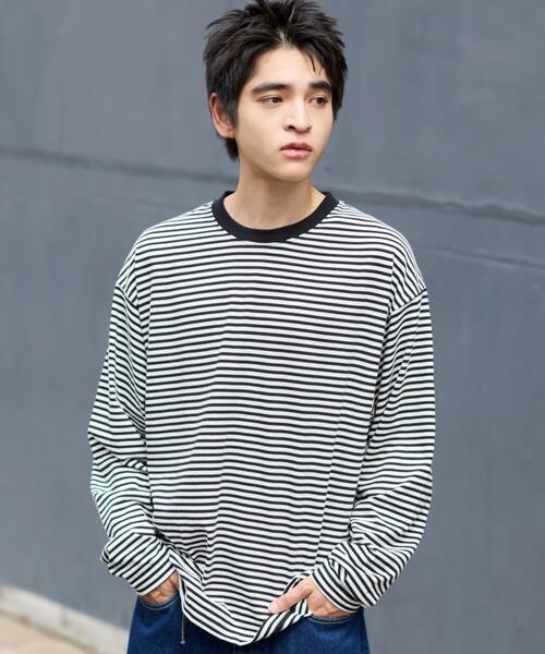 WEGO(ウィゴー)の「WEGO/ワイドスリーブボーダーロンT(Tシャツ/カットソー・メンズ・レッド系その他5/ブラック系その他5・LARGE/MEDIUM)」の10枚目の写真