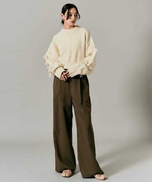 W:Huku(フーク)の「ポイントフリンジ ショート丈 ニット セーター / Pointed Fringe Short Knit(ニット/セーター・レディース・チャコール/アイボリー/ブラック・FREE)」の19枚目の写真
