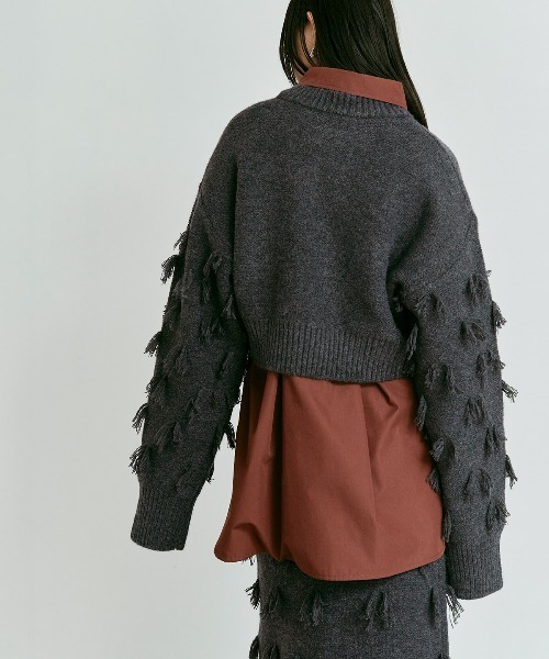 W:Huku(フーク)の「ポイントフリンジ ショート丈 ニット セーター / Pointed Fringe Short Knit(ニット/セーター・レディース・チャコール/アイボリー/ブラック・FREE)」の21枚目の写真