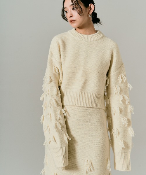 W:Huku(フーク)の「ポイントフリンジ ショート丈 ニット セーター / Pointed Fringe Short Knit(ニット/セーター・レディース・チャコール/アイボリー/ブラック・FREE)」の14枚目の写真