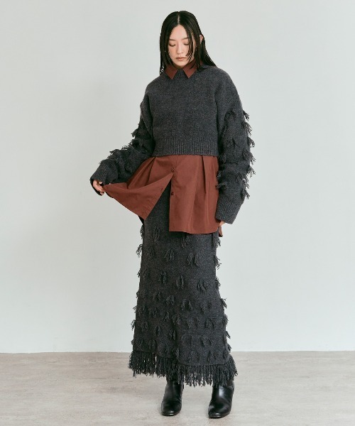 W:Huku(フーク)の「ポイントフリンジ ショート丈 ニット セーター / Pointed Fringe Short Knit(ニット/セーター・レディース・チャコール/アイボリー/ブラック・FREE)」の15枚目の写真