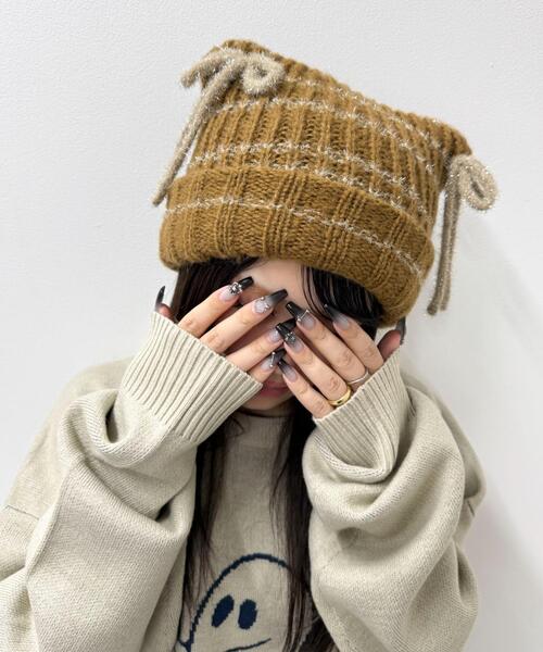WEGO（ウィゴー）の「WEGO/ラメリボンネコミミニットキャップ（ニットキャップ/ビーニー・レディース・ブラウン/オフホワイト/グレー/ブラック・FREE）」の22枚目の写真
