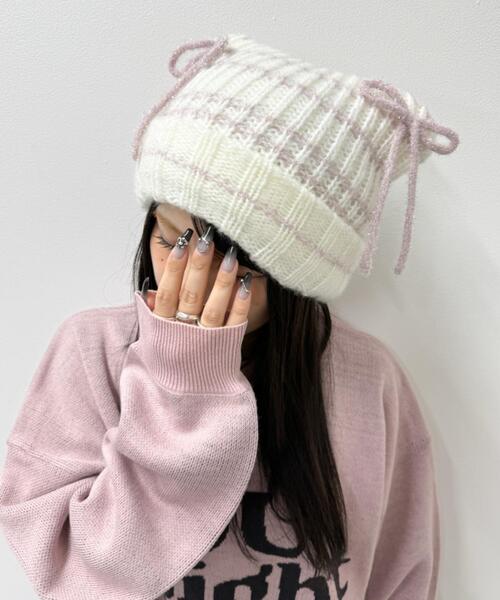 WEGO（ウィゴー）の「WEGO/ラメリボンネコミミニットキャップ（ニットキャップ/ビーニー・レディース・ブラウン/オフホワイト/グレー/ブラック・FREE）」の20枚目の写真