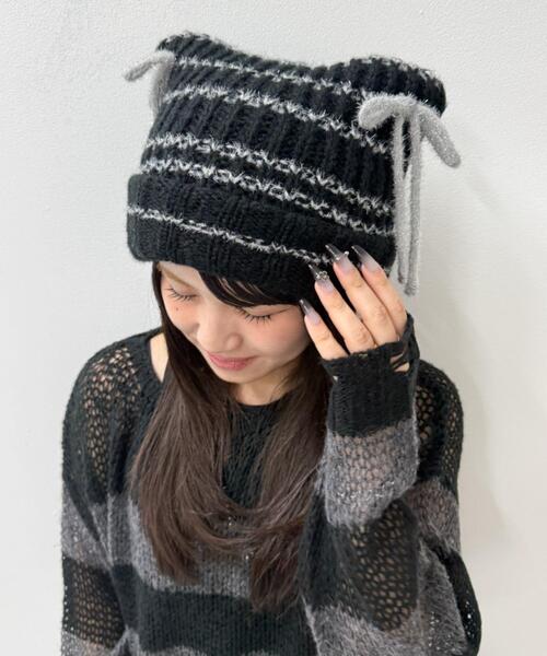 WEGO（ウィゴー）の「WEGO/ラメリボンネコミミニットキャップ（ニットキャップ/ビーニー・レディース・ブラウン/オフホワイト/グレー/ブラック・FREE）」の16枚目の写真