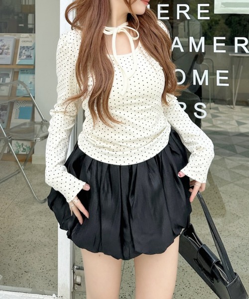 Ada.（エイダ）の「リボンデザイン ドットプリント カットソー（Tシャツ/カットソー・レディース・アイボリー/ブラック・FREE）」の6枚目の写真