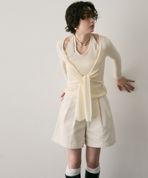 Trish（トリッシュ）の「ホルターネックカーディガン風ニットプルオーバー（ニット/セーター・レディース・チャコールグレー/アイボリー・FREE）」の9枚目の写真