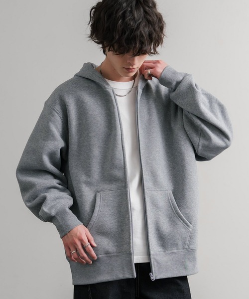 Rocky Monroe（ロッキーモンロー）の「ヘビーウェイト裏起毛オーバーサイズフルジップパーカー/フーディー（パーカー・メンズ・オートミール/チャコールグレー/杢グレー/ブラック/バーガンディー・LL/L/M）」の4枚目の写真