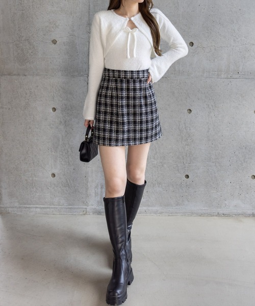 clear（クリア）の「ショートフェザーアンサンブルニットトップス［フェミニン ガーリー 着回し力抜群］（アンサンブル・レディース・アイボリー/ライトグレー/ピンク・F）」の6枚目の写真