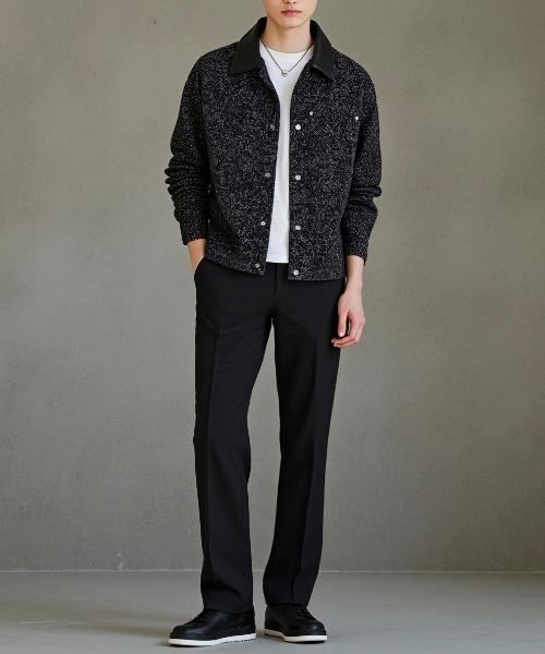 【最終値下げ】THE TOE TWEED JACKET ブラック A'GEM/9 × .kom 『BENUSTA /ベヌスタ』FAUX LEATHER COLLAR TWEED