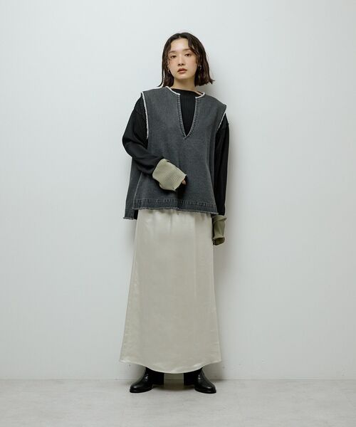 Green Parks(グリーンパークス)の「フリンジ付きデニムベスト(ベスト・レディース・ブラウン/ブラック・FREE)」の3枚目の写真