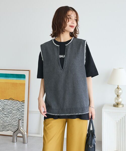 Green Parks(グリーンパークス)の「フリンジ付きデニムベスト(ベスト・レディース・ブラウン/ブラック・FREE)」の14枚目の写真