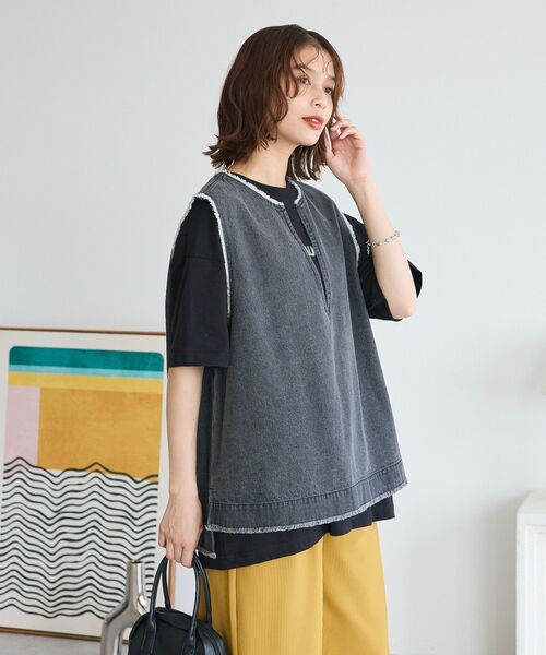 Green Parks(グリーンパークス)の「フリンジ付きデニムベスト(ベスト・レディース・ブラウン/ブラック・FREE)」の16枚目の写真