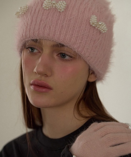 SANSeLF（サンセルフ）の「【SANSeLF】 パールリボンシャギーニットキャップ  ビーズアクセント フェミニン saa25a114（ニットキャップ/ビーニー・レディース・ブラック/ホワイト/ピンク・FREE）」の12枚目の写真