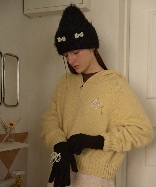 SANSeLF（サンセルフ）の「【SANSeLF】 パールリボンシャギーニットキャップ  ビーズアクセント フェミニン saa25a114（ニットキャップ/ビーニー・レディース・ブラック/ホワイト/ピンク・FREE）」の15枚目の写真