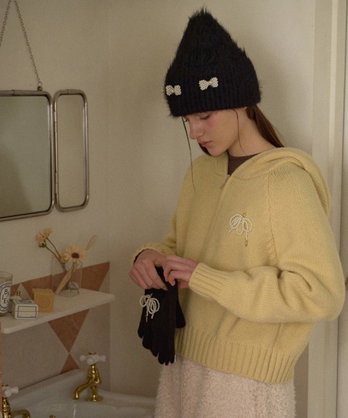 SANSeLF（サンセルフ）の「【SANSeLF】 パールリボンシャギーニットキャップ  ビーズアクセント フェミニン saa25a114（ニットキャップ/ビーニー・レディース・ブラック/ホワイト/ピンク・FREE）」の17枚目の写真