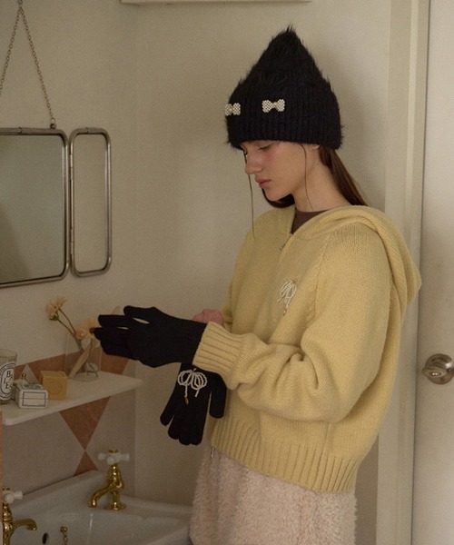 SANSeLF（サンセルフ）の「【SANSeLF】 パールリボンシャギーニットキャップ  ビーズアクセント フェミニン saa25a114（ニットキャップ/ビーニー・レディース・ブラック/ホワイト/ピンク・FREE）」の18枚目の写真