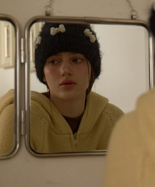 SANSeLF（サンセルフ）の「【SANSeLF】 パールリボンシャギーニットキャップ  ビーズアクセント フェミニン saa25a114（ニットキャップ/ビーニー・レディース・ブラック/ホワイト/ピンク・FREE）」の20枚目の写真