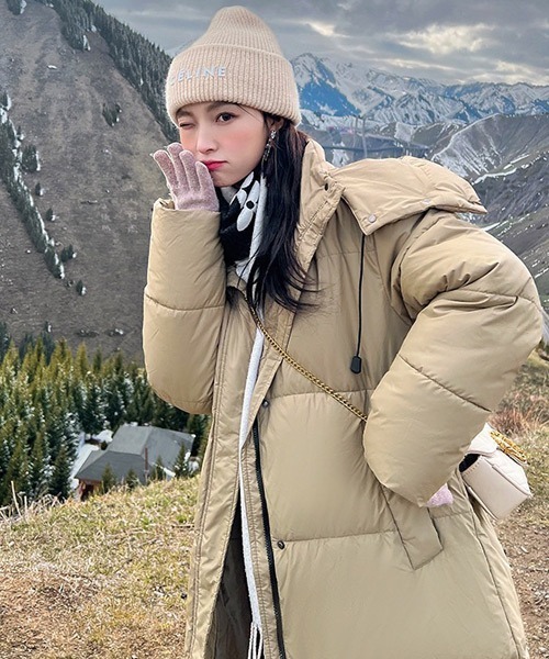 フード付きロングダウンジャケット（ダウンジャケット/コート