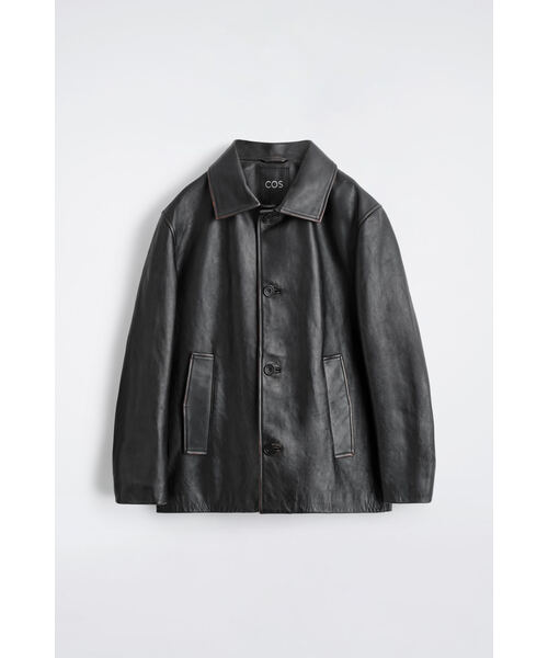 【新品未使用】COS レザー モートジャケット ブラック LEATHER BLOUSON JACKET レザーブルゾンジャケット ブラック｜COS コス