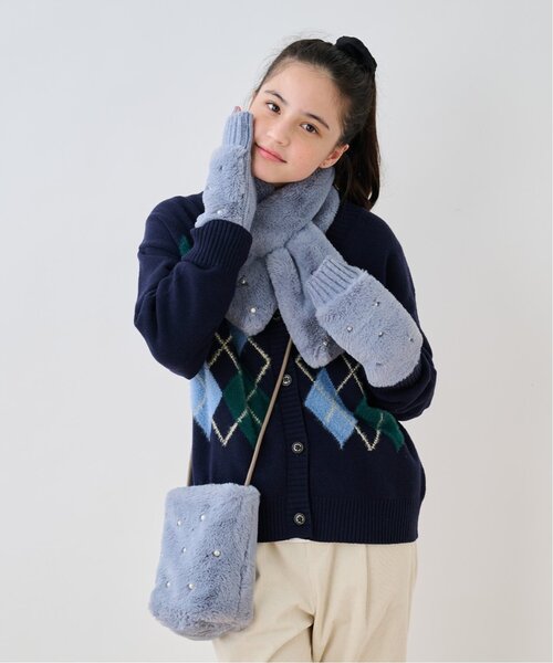 pom ponette junior(ポンポネットジュニア)の「フェイクファーミニショルダーバッグ(ショルダーバッグ・キッズ・ブルーグレー/ライトピンク/アイボリー・F)」の10枚目の写真