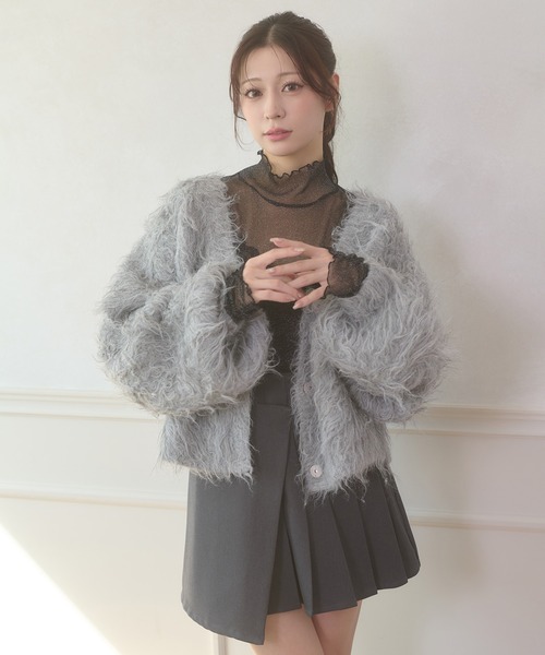 CLANE シャギーショートニットカーディガン チャコールグレー CLANE（クラネ）の「【CLANE/クラネ】SHAGGY SHORT CARDIGAN/シャギー