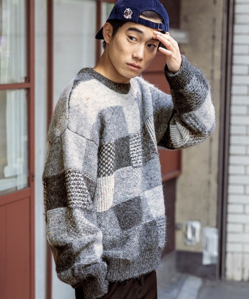 ブロックチェックニットプルオーバー（ニット/セーター）｜niko and