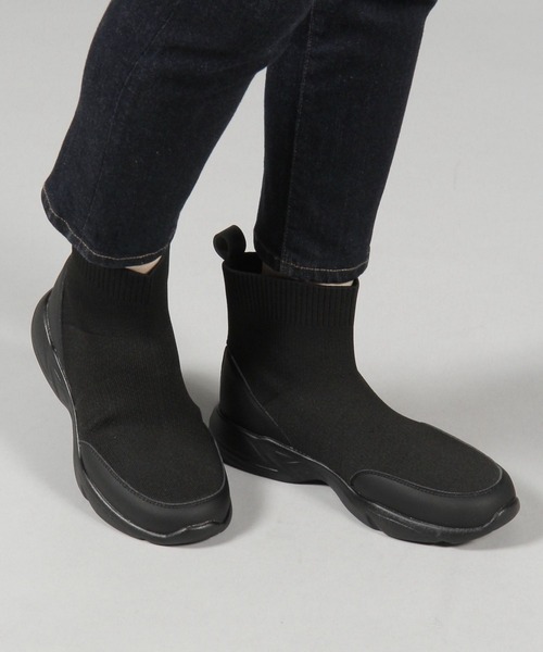 studio CLIP（スタディオクリップ）の「【撥水・消臭・抗菌防臭・クッションインソール】軽らく撥水ニットブーツ（ブーツ・レディース・グレー/ブラック/アイボリー・LARGE/MEDIUM）」の4枚目の写真