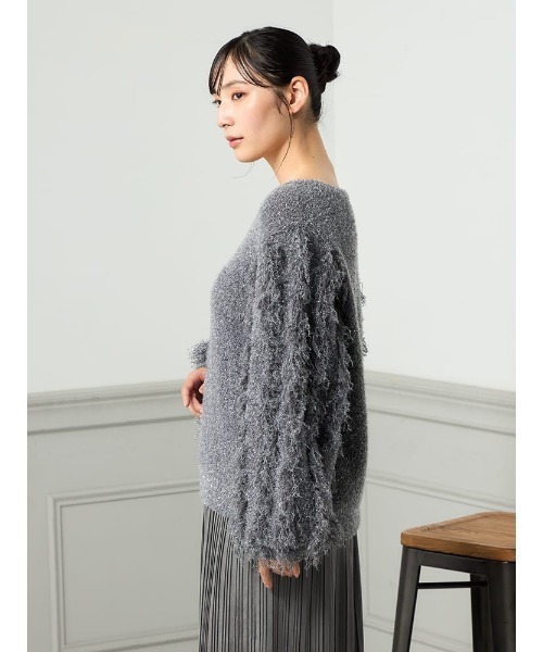 HARUYAMA（ハルヤマ）の「【WEB限定】ラメフリンジスリーブ FURRY（ニット/セーター・レディース・チャコールグレー/オフホワイト/サックスブルー・F）」の7枚目の写真