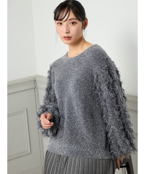 HARUYAMA（ハルヤマ）の「【WEB限定】ラメフリンジスリーブ FURRY（ニット/セーター・レディース・チャコールグレー/オフホワイト/サックスブルー・F）」の4枚目の写真