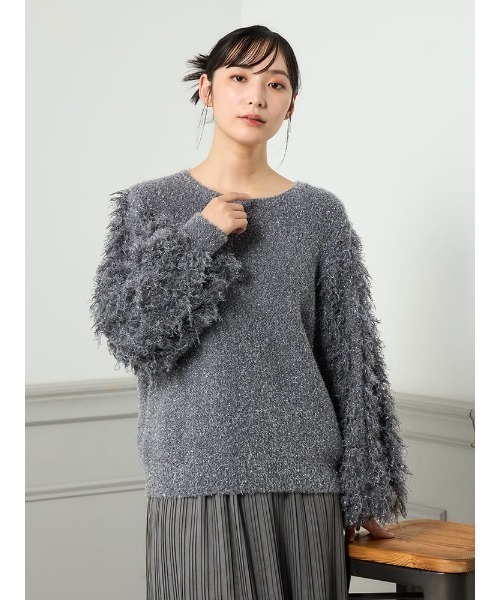 HARUYAMA（ハルヤマ）の「【WEB限定】ラメフリンジスリーブ FURRY（ニット/セーター・レディース・チャコールグレー/オフホワイト/サックスブルー・F）」の5枚目の写真