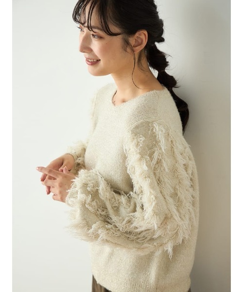 HARUYAMA（ハルヤマ）の「【WEB限定】ラメフリンジスリーブ FURRY（ニット/セーター・レディース・チャコールグレー/オフホワイト/サックスブルー・F）」の14枚目の写真