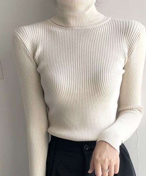 Teem Store（チームストア）の「シンプルタートルニット（ニット/セーター・レディース・ブラック/ブルー/グレー/アイボリー・F）」の7枚目の写真