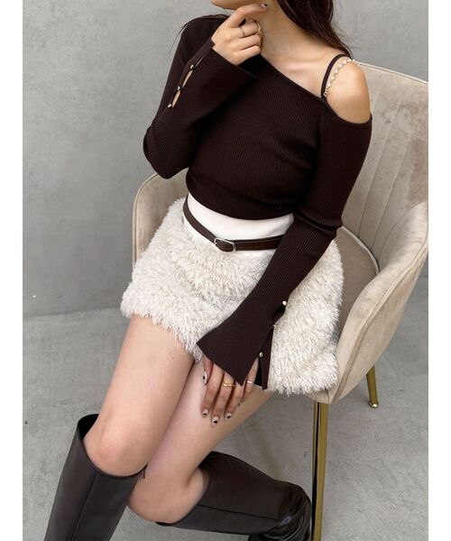 MERCURYDUO（マーキュリーデュオ）の「プードルファーライクミニスカート（スカート・レディース・チャコールグレー/アイボリー・SMALL/MEDIUM）」の8枚目の写真