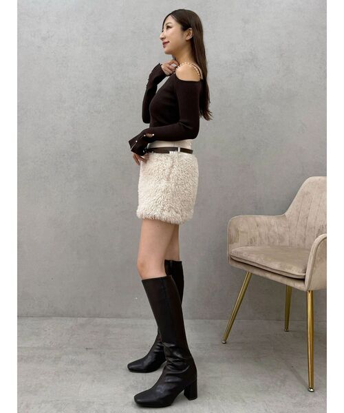 MERCURYDUO（マーキュリーデュオ）の「プードルファーライクミニスカート（スカート・レディース・チャコールグレー/アイボリー・SMALL/MEDIUM）」の10枚目の写真