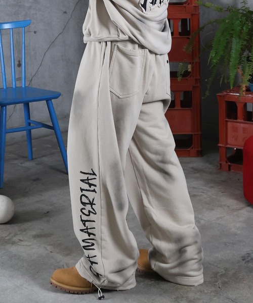 ILL'S（イルズ）の「スウェットパンツ 汚れ加工 プリント メンズ レディース ユニセックス（スウェットパンツ・メンズ・ブラック/アイボリー・M/L）」の2枚目の写真