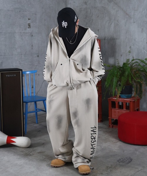 ILL'S（イルズ）の「スウェットパンツ 汚れ加工 プリント メンズ レディース ユニセックス（スウェットパンツ・メンズ・ブラック/アイボリー・M/L）」の9枚目の写真