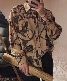 WARAIJOGO（ワライジョウゴ）の「EK172/チェーン柄古着風オーバーサイズ長袖シャツ（シャツ/ブラウス）」