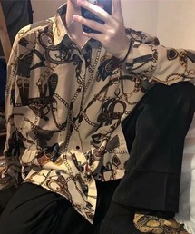 WARAIJOGO（ワライジョウゴ）の「EK172/チェーン柄古着風オーバーサイズ長袖シャツ（シャツ/ブラウス）」