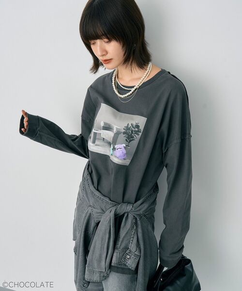 YECCA VECCA（イェッカヴェッカ）の「Whippi&WrappiプリントロンTee②（Tシャツ/カットソー・レディース・アイボリー/チャコールグレー・FREE）」の5枚目の写真