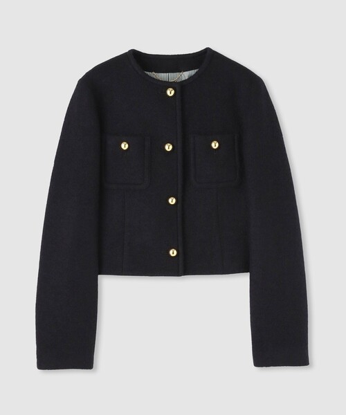 24AW 新品タグ付 アルアバイル ブークレーノーカラージャケット 黒 金ボタン ブークレーノーカラージャケット（ノーカラージャケット