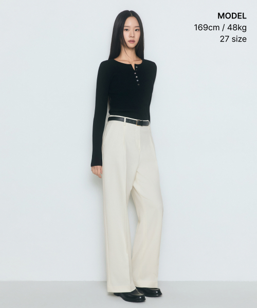 MUSINSA STANDARD WOMAN（ムシンサスタンダードウーマン）の「ウィメンズウエストバンドレスワイドスラックス[クリーム]（スラックス・レディース・その他・34/32/30/31/24/25/26/27/28/29）」の2枚目の写真