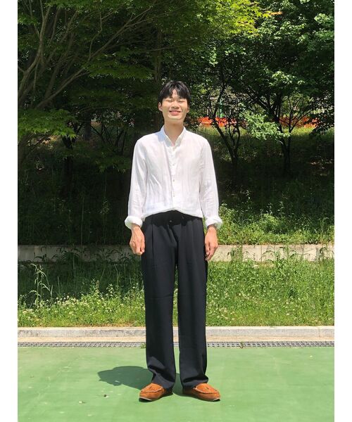MUSINSA STANDARD(ムシンサスタンダード)の「【クールタンダード】ワイドヒドゥンバンディングスラックス【ネイビー】(スラックス・メンズ・その他・40/38/42/36/34/32/30/31/33/26/27/28/29)」の9枚目の写真